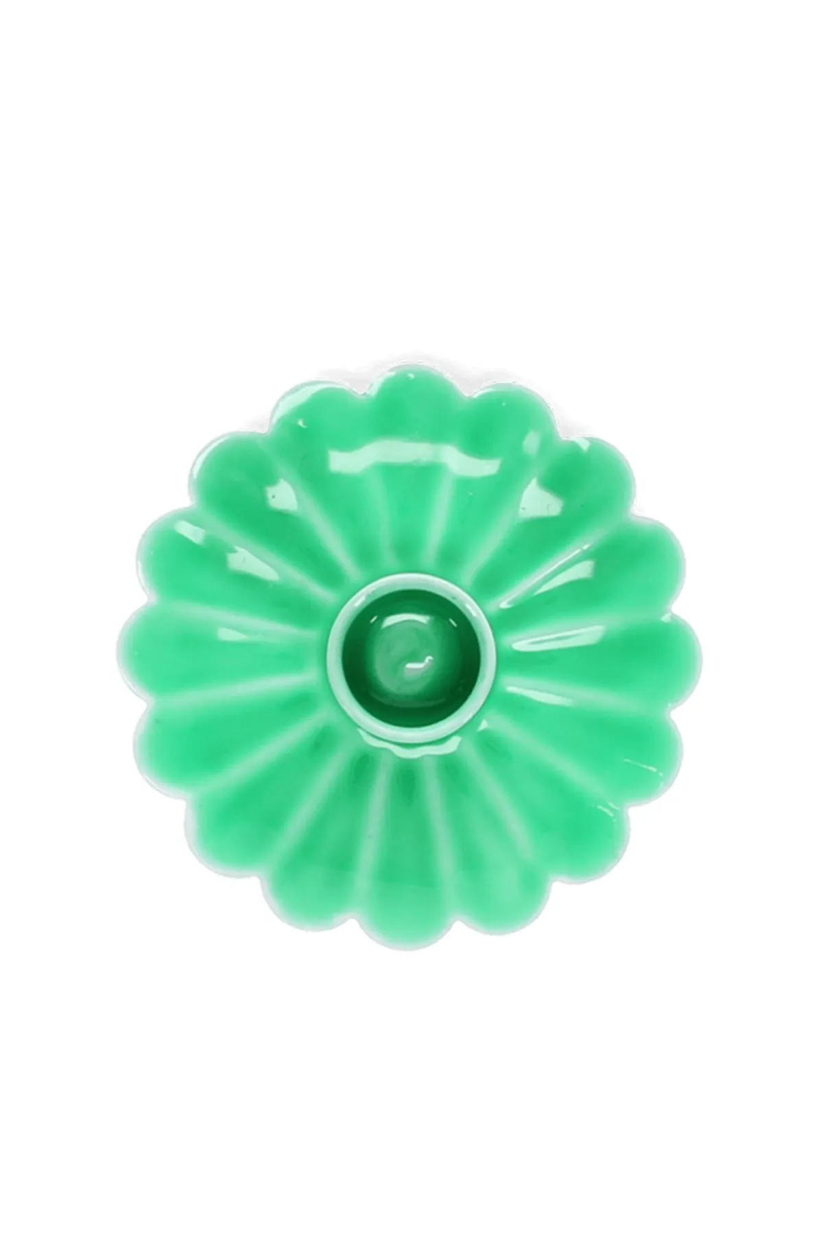 Enamel Flat Flower Candle Holder Green