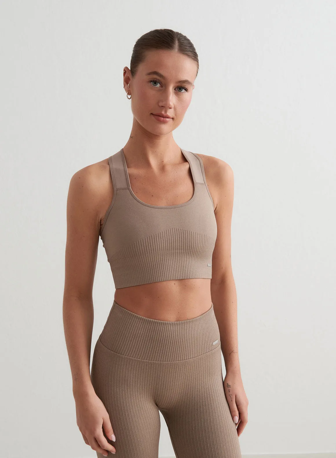 Espresso High Support Ribbed Bra