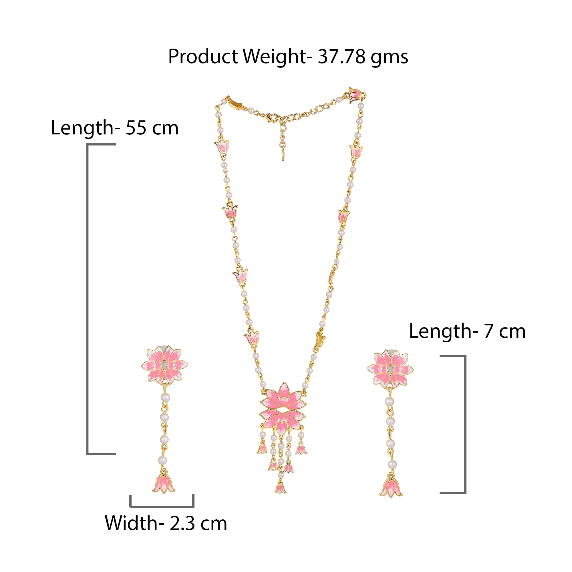 Estele Gold Plated Enchanting Lotus Designer Pearl Necklace Set with Pink Enamel for Girl's & Women