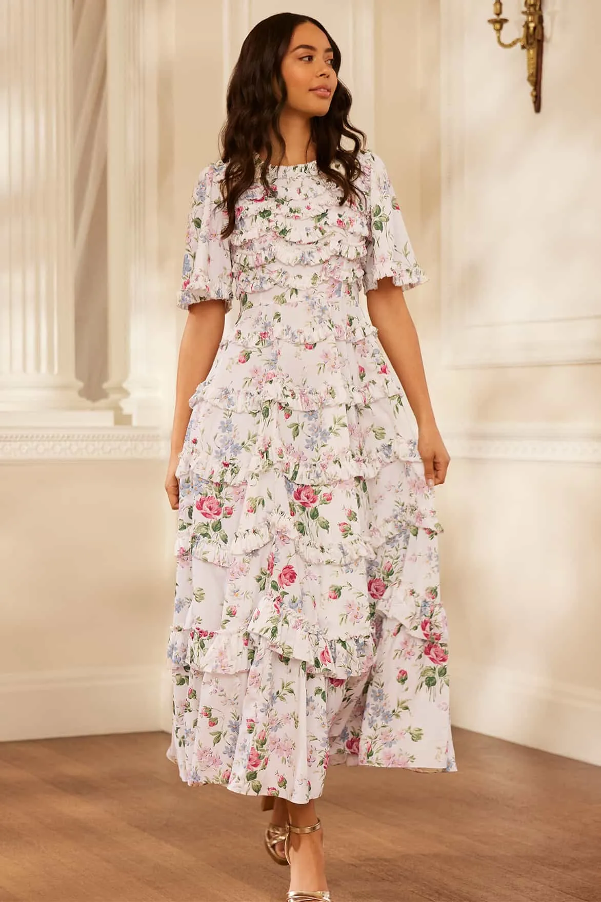 Floral Fantasy Crepe Ankle Gown