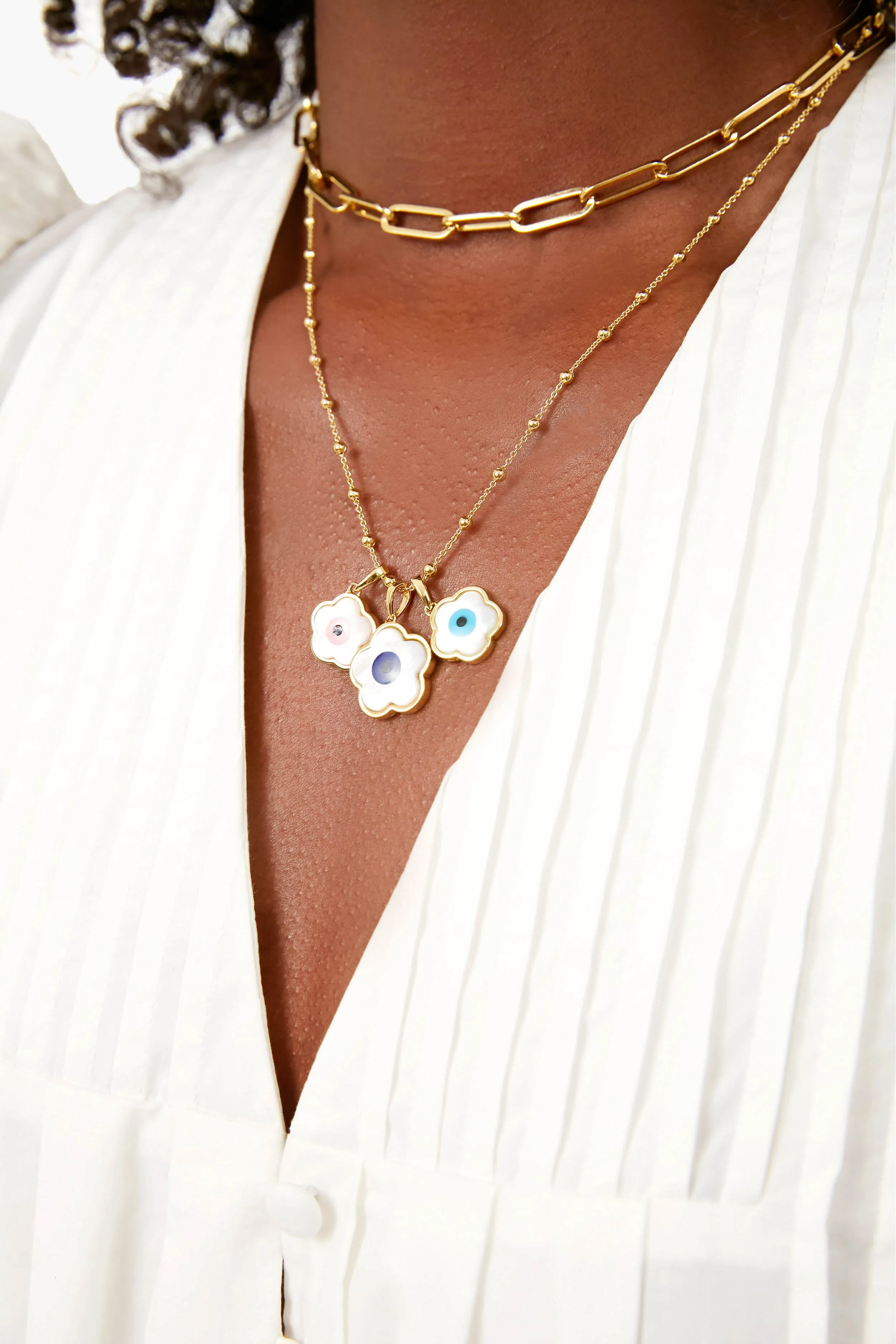 Flower Evil Eye Charm Necklace