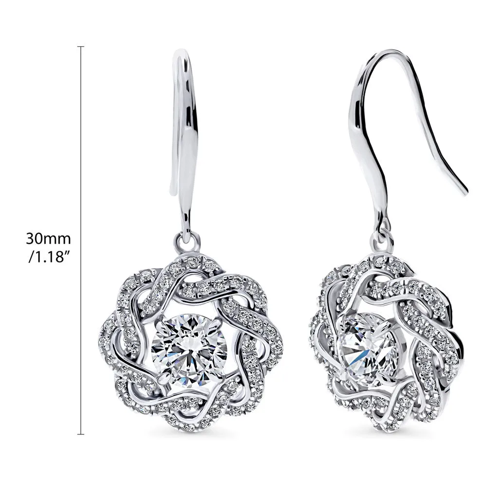 Flower Woven CZ Necklace and Earrings in Sterling Silver