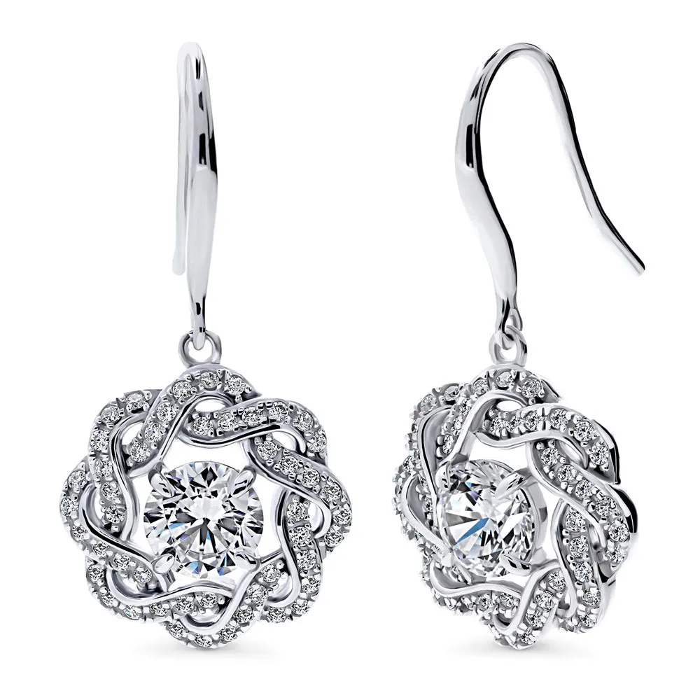 Flower Woven CZ Necklace and Earrings in Sterling Silver