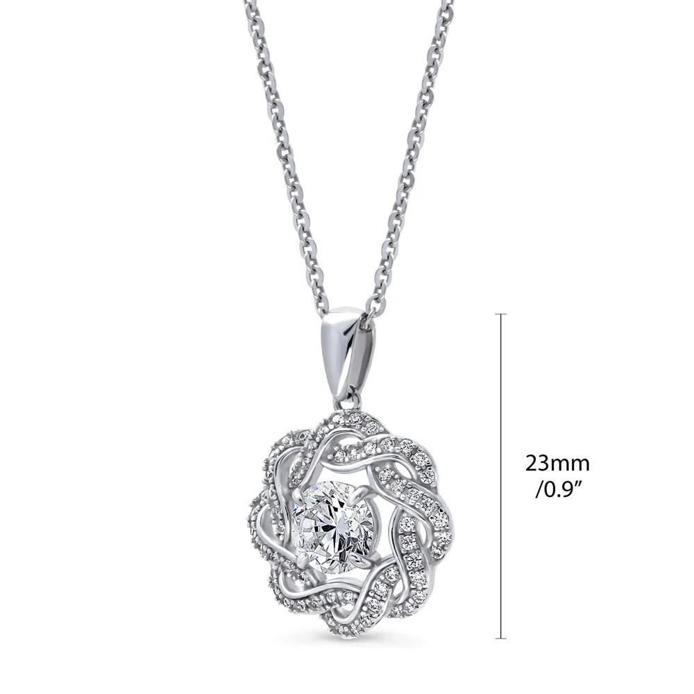 Flower Woven CZ Necklace and Earrings in Sterling Silver