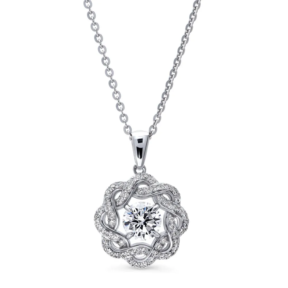 Flower Woven CZ Necklace and Earrings in Sterling Silver