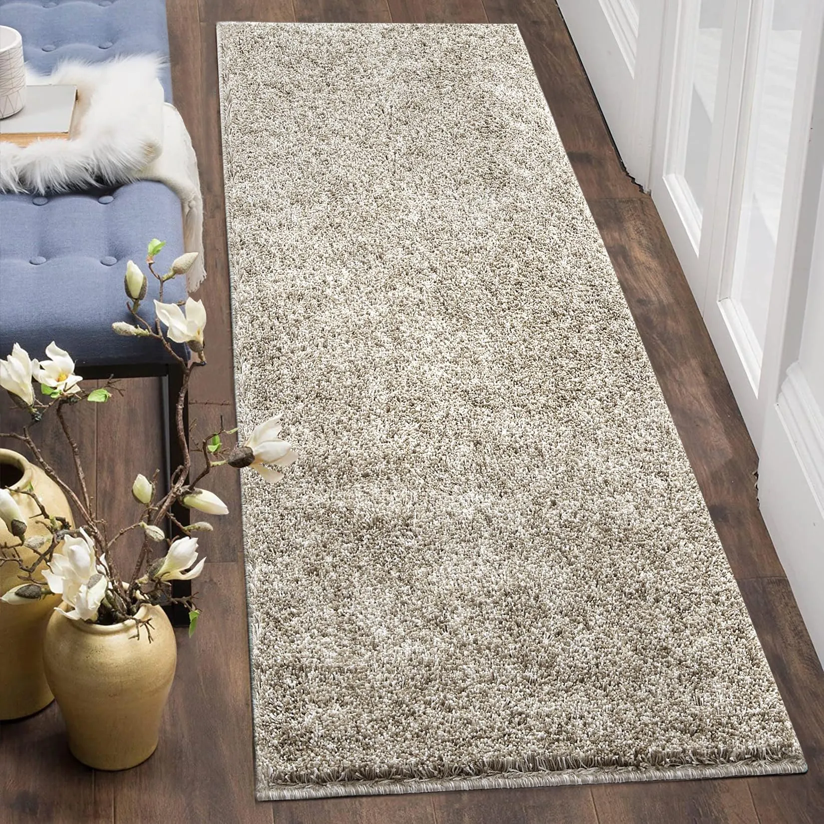 GARVEE Area Rug for Bedroom 2x10 Shag Rug for Living Room Fluffy Hallway Rug Fuzzy Entryway Rug Soft Plush Nursery Rugs Shaggy Office Carpet Aesthetic Rugs Non Sheeding Solid Rug Taupe