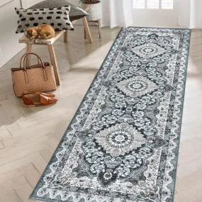 GARVEE Boho Non Slip Hallway Runner Rug Faux Wool Soft Fuzzy Washable Low-Pile Carpet, Non-Shedding Stain Resistant Kitchen Mat for Laundry Living Room 2'x6' Grey