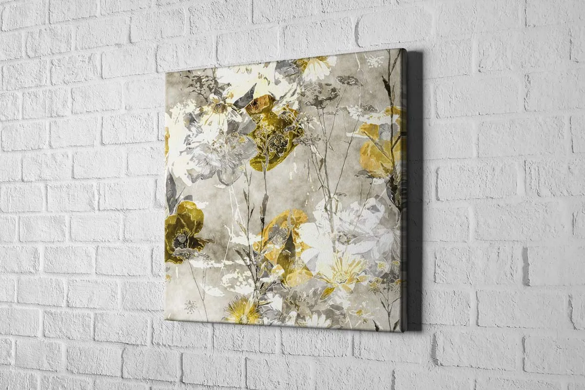 Gold & White Floral Abstract | Canvas Wall Art Print