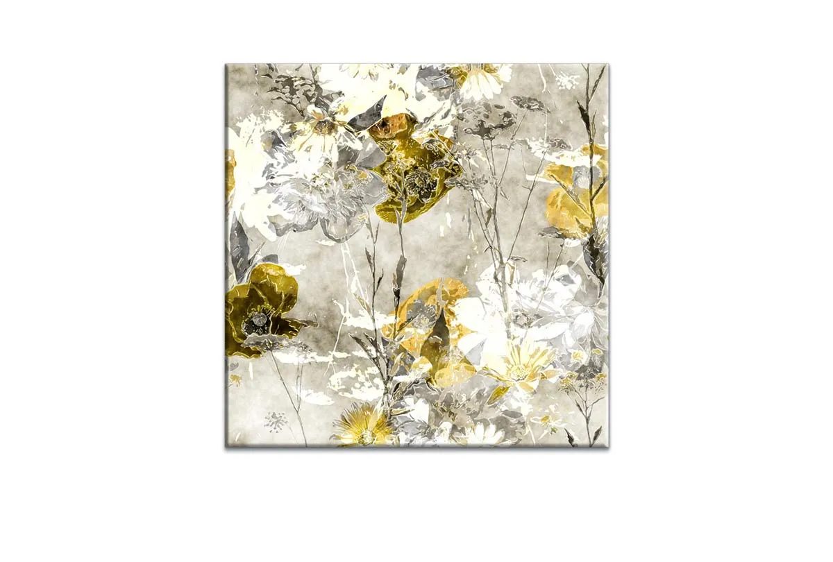 Gold & White Floral Abstract | Canvas Wall Art Print