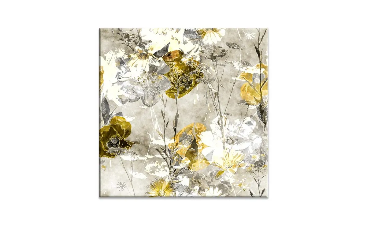 Gold & White Floral Abstract | Canvas Wall Art Print