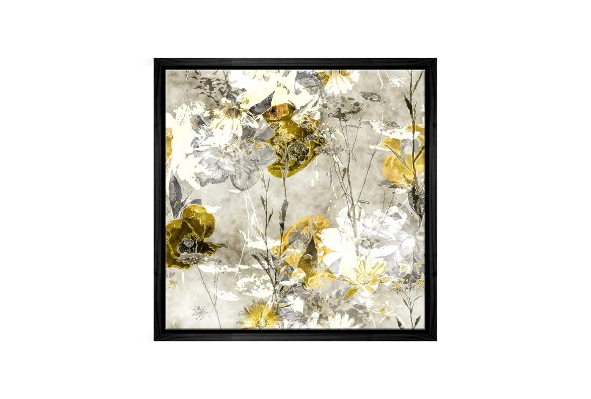 Gold & White Floral Abstract | Canvas Wall Art Print