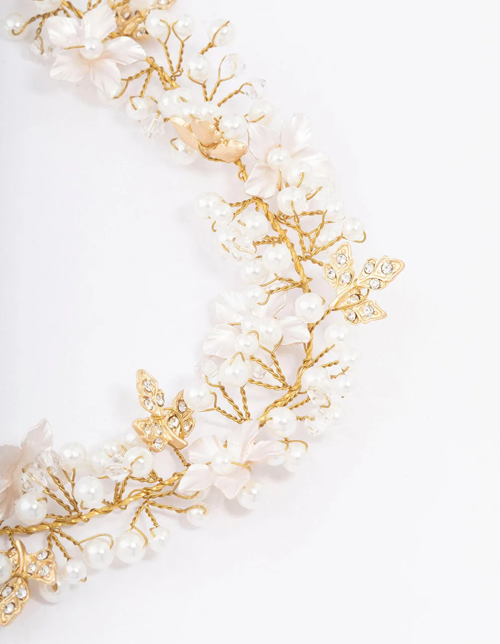 Gold Pearl Cluster Flower Hair Drape