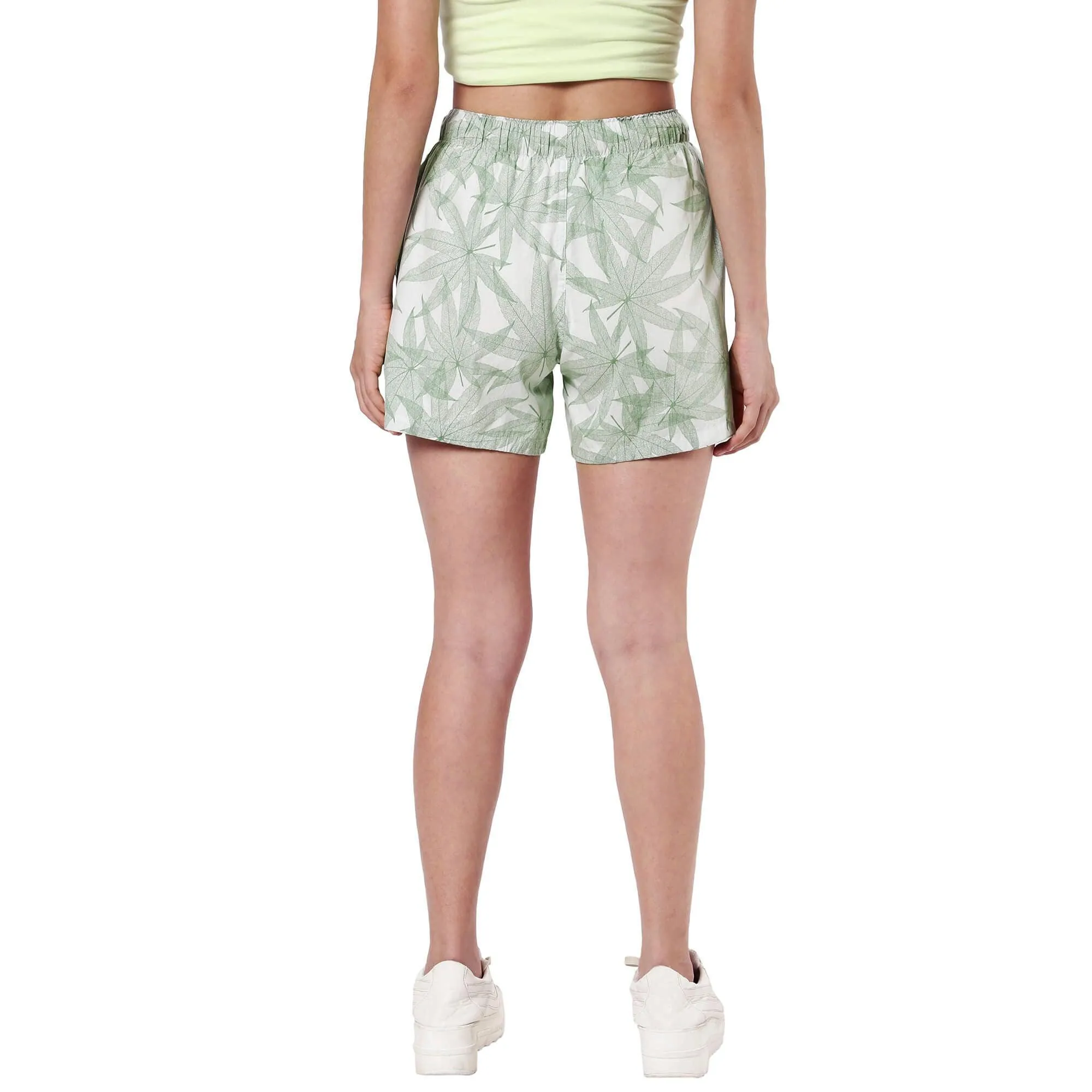 Green Leaf Boxer Shorts For Women