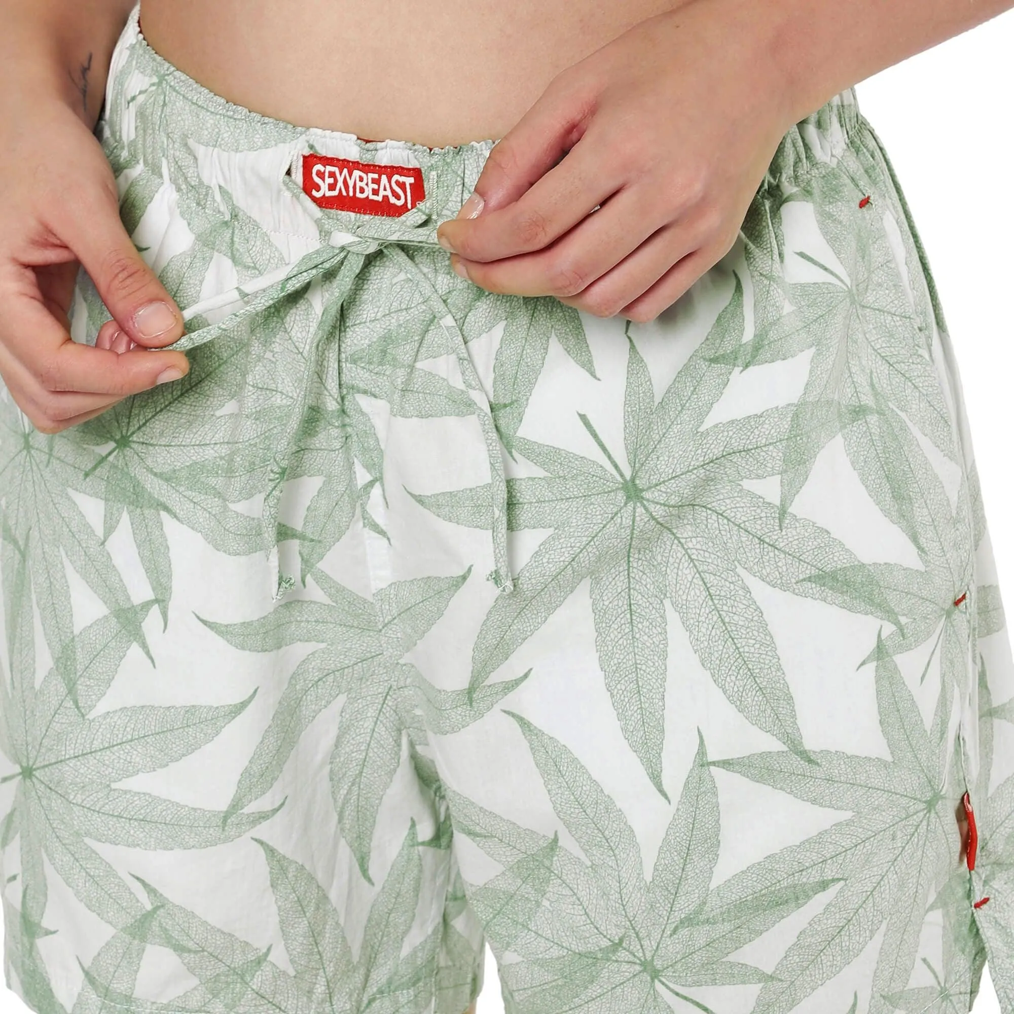 Green Leaf Boxer Shorts For Women