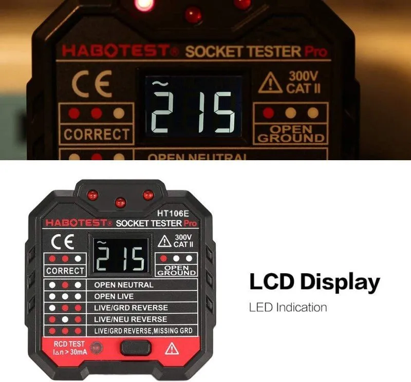 HABOTEST UK Digital Display Plug Socket Tester HT106E