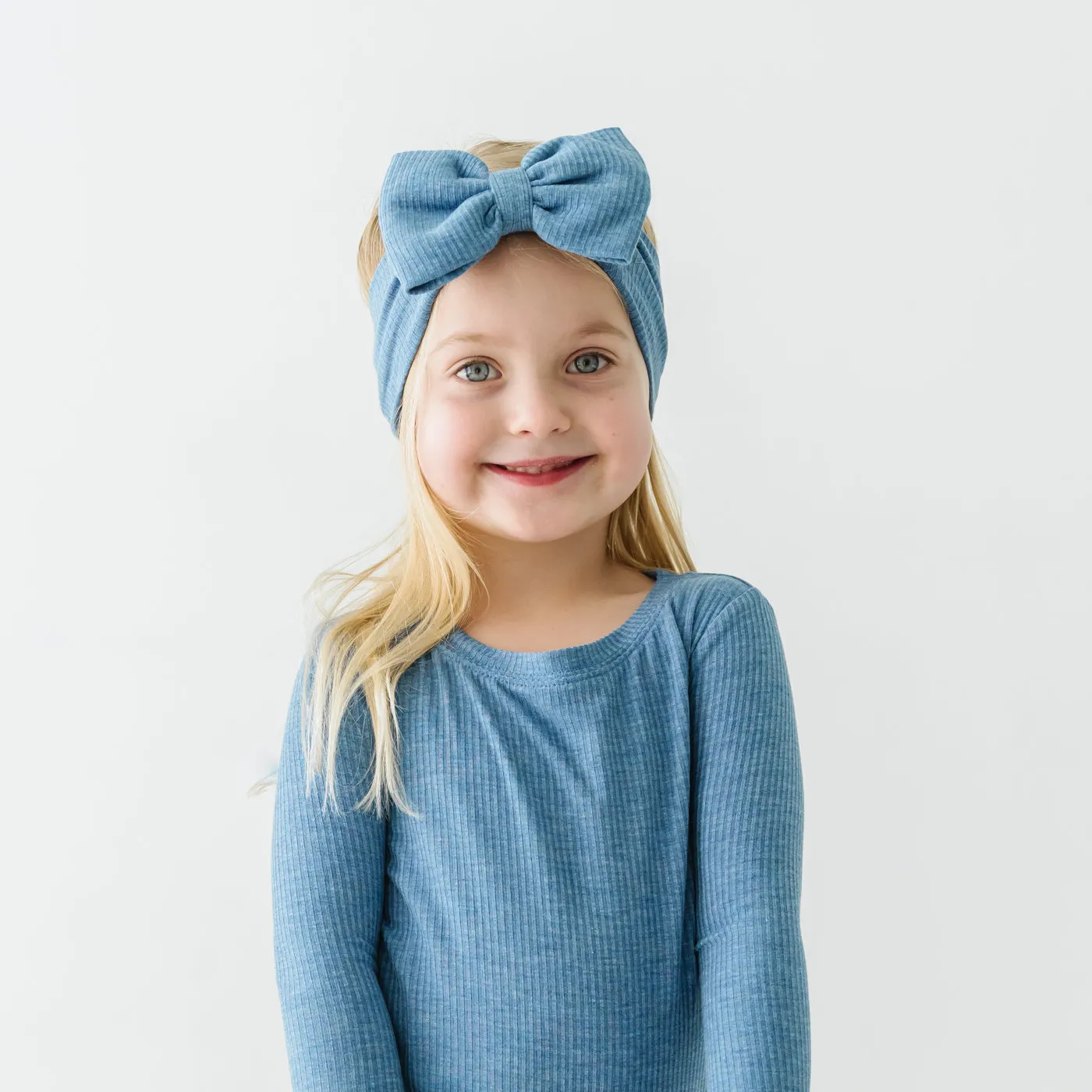 Heather Blue Ribbed Luxe Bow Headband