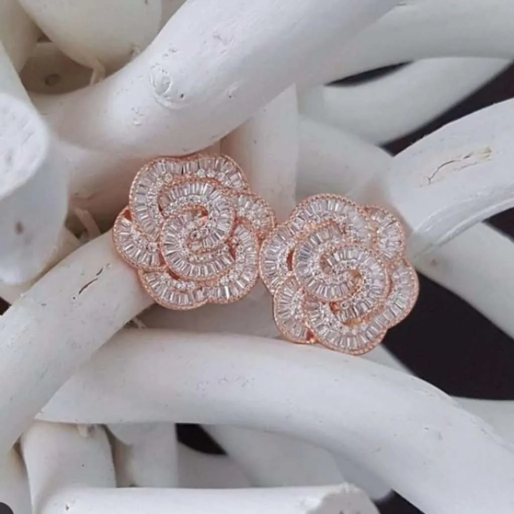 Italian CZ Baguette Flower Earrings