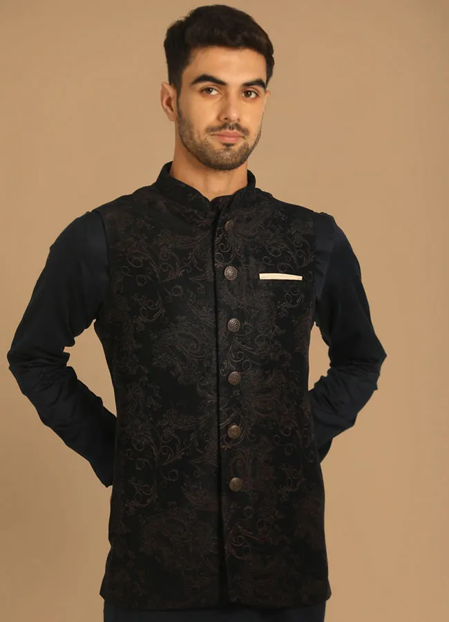 Manyawar Short-Fit Blue Kurta Jacket Set