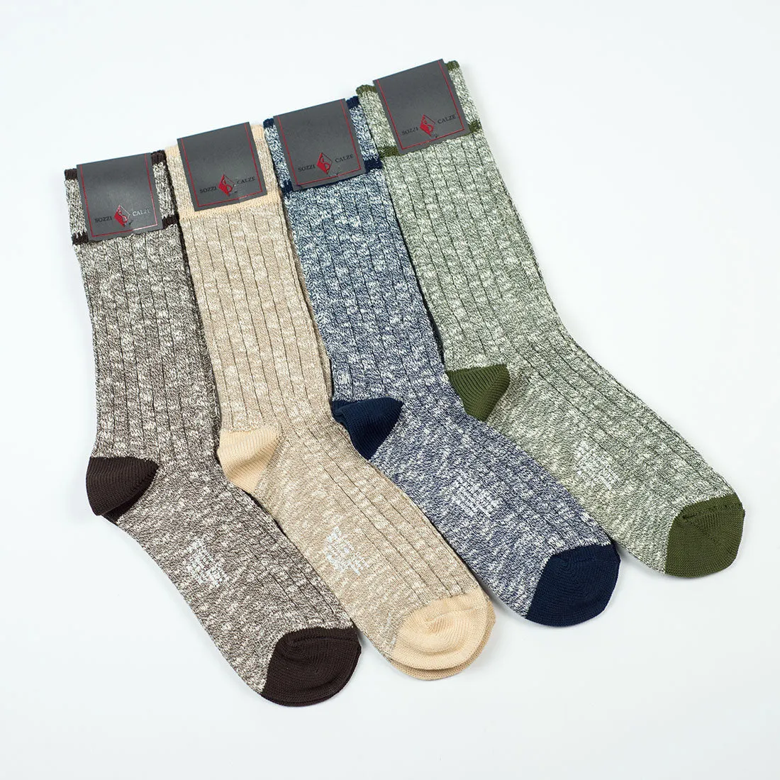 Marled green ribbed cotton socks