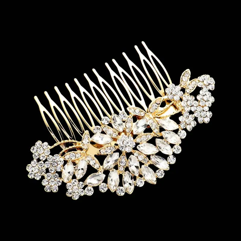 Marquise Stone Cluster Flower Hair Comb