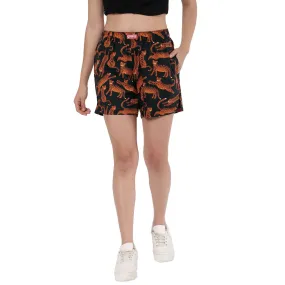 Midnight Leopards Boxer Shorts For Women