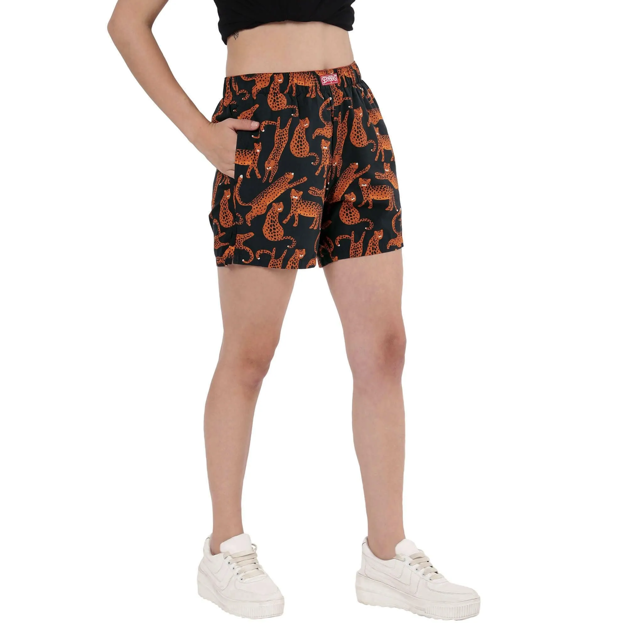 Midnight Leopards Boxer Shorts For Women