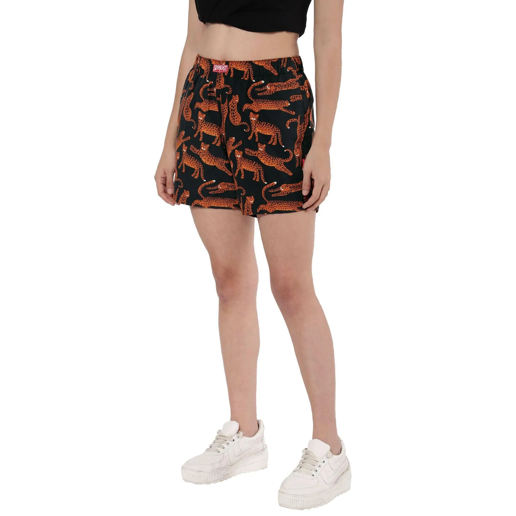 Midnight Leopards Boxer Shorts For Women