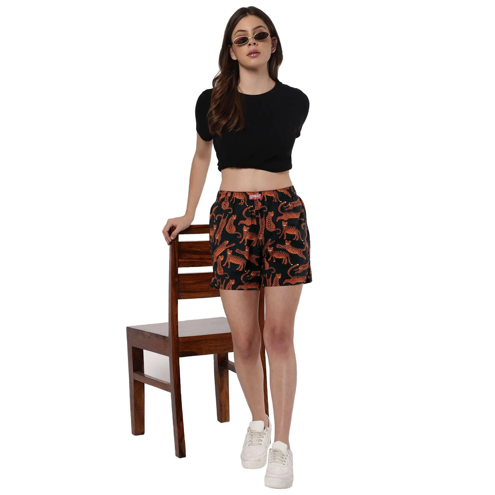 Midnight Leopards Boxer Shorts For Women