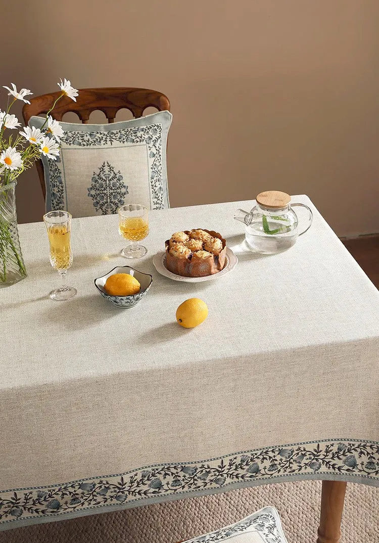 Modern Kitchen Table Cover, Table Cover for Dining Room Table, Flower Pattern Linen Tablecloth for Round Table, Simple Modern Rectangle Tablecloth Ideas for Oval Table