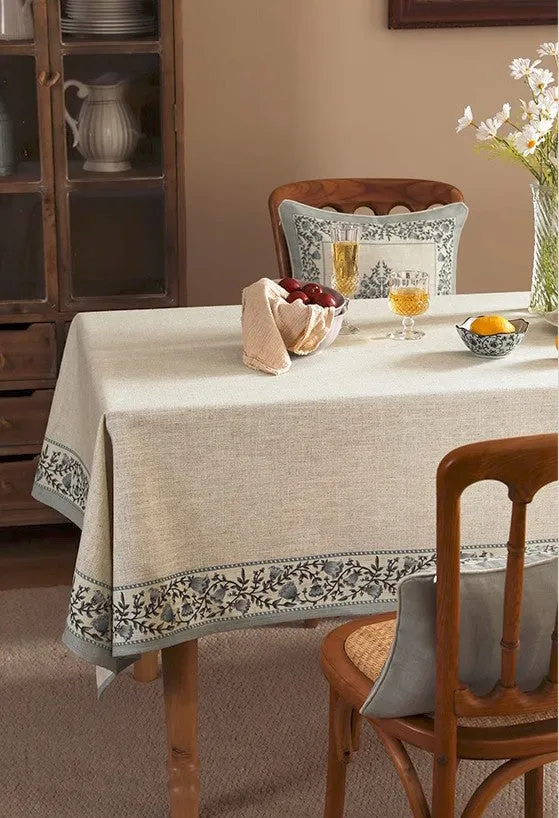 Modern Kitchen Table Cover, Table Cover for Dining Room Table, Flower Pattern Linen Tablecloth for Round Table, Simple Modern Rectangle Tablecloth Ideas for Oval Table