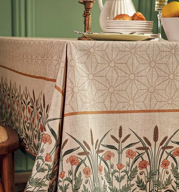 Modern Rectangle Tablecloth Ideas for Kitchen Table, Farmhouse Table Cloth for Oval Table, Rustic Flower Pattern Linen Tablecloth for Round Table