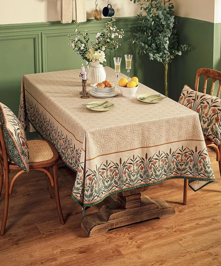 Modern Rectangle Tablecloth Ideas for Kitchen Table, Farmhouse Table Cloth for Oval Table, Rustic Flower Pattern Linen Tablecloth for Round Table