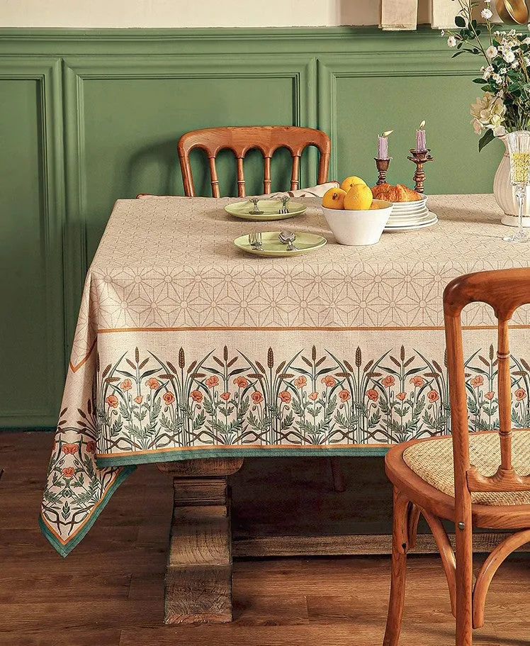 Modern Rectangle Tablecloth Ideas for Kitchen Table, Farmhouse Table Cloth for Oval Table, Rustic Flower Pattern Linen Tablecloth for Round Table