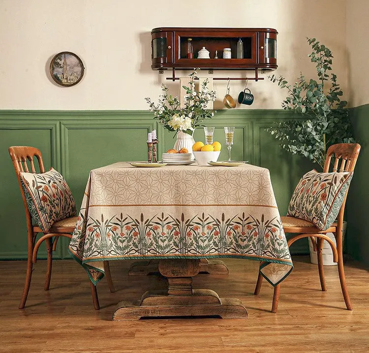 Modern Rectangle Tablecloth Ideas for Kitchen Table, Farmhouse Table Cloth for Oval Table, Rustic Flower Pattern Linen Tablecloth for Round Table