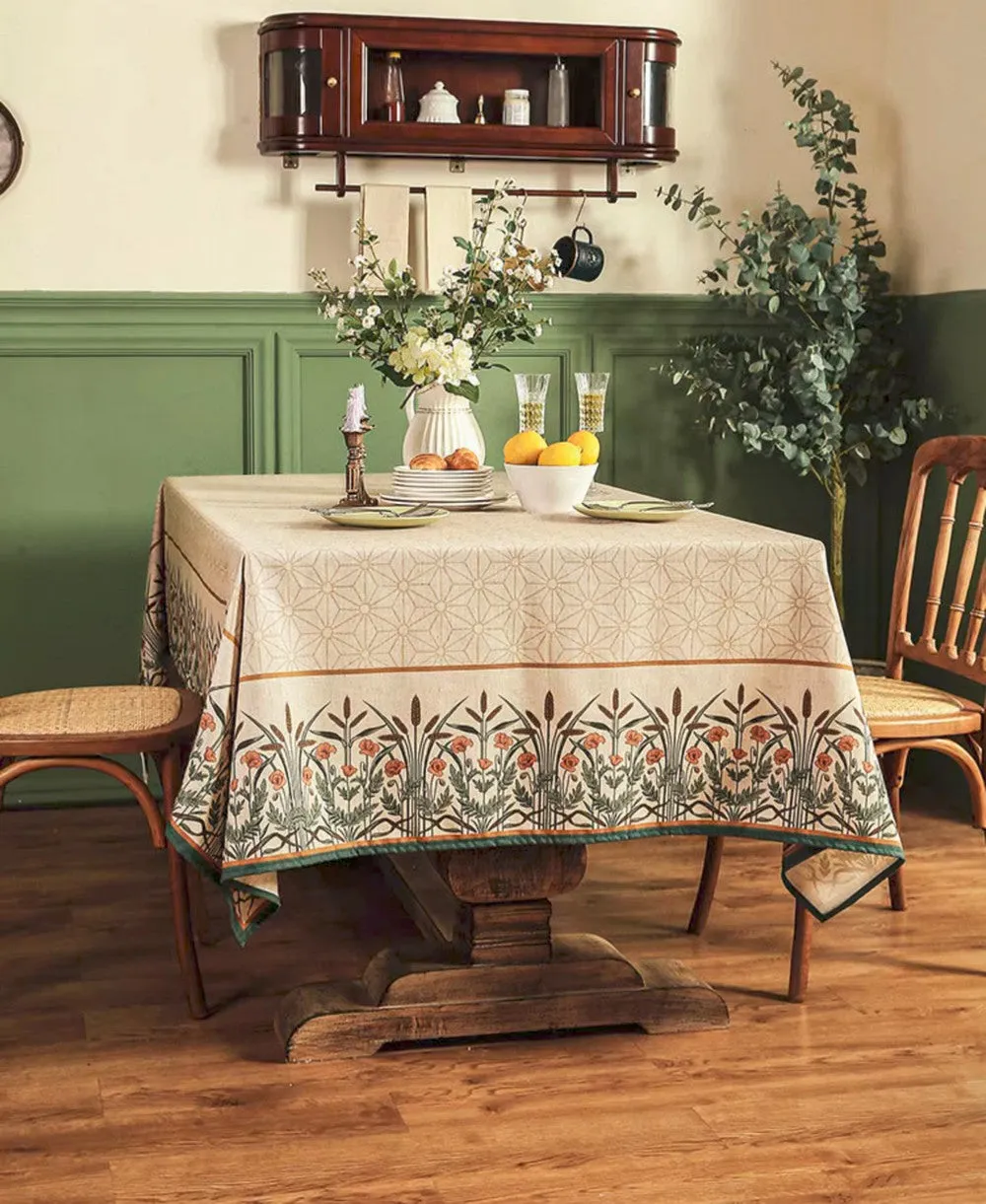 Modern Rectangle Tablecloth Ideas for Kitchen Table, Farmhouse Table Cloth for Oval Table, Rustic Flower Pattern Linen Tablecloth for Round Table