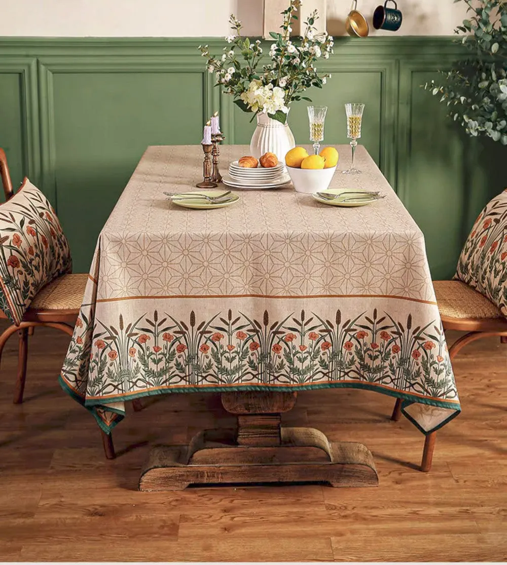 Modern Rectangle Tablecloth Ideas for Kitchen Table, Farmhouse Table Cloth for Oval Table, Rustic Flower Pattern Linen Tablecloth for Round Table