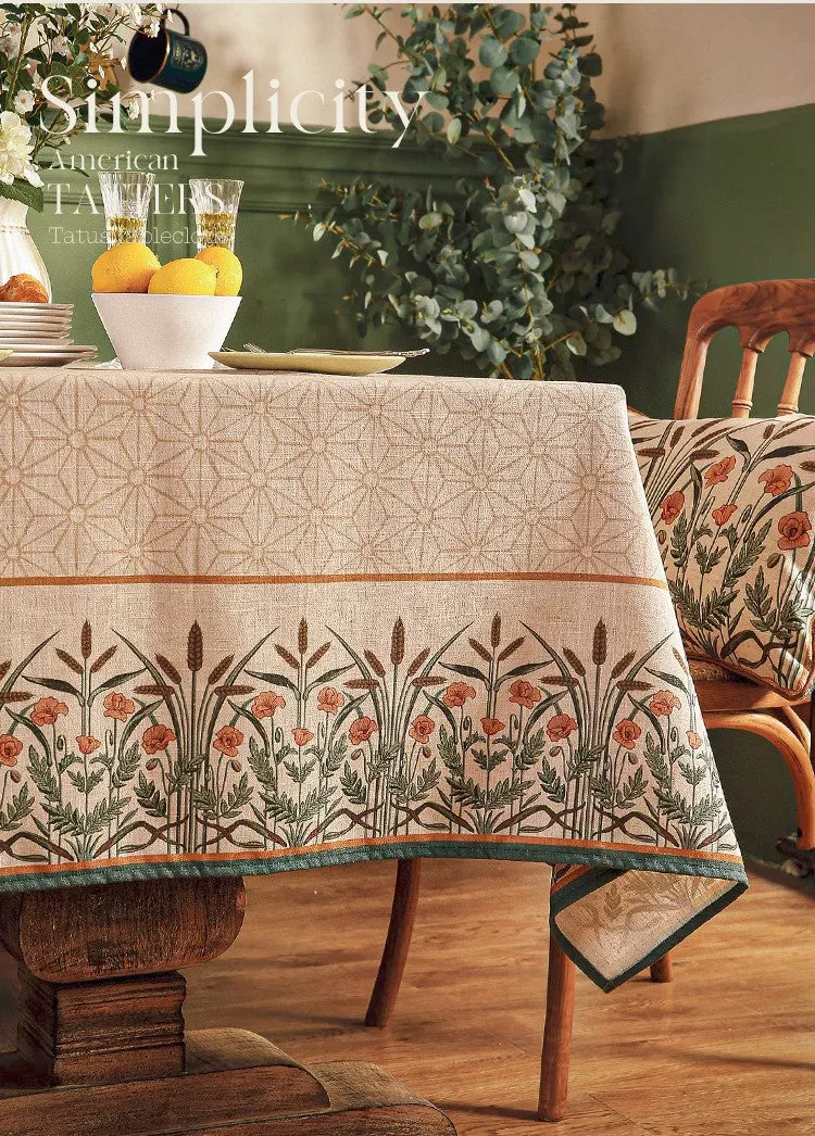 Modern Rectangle Tablecloth Ideas for Kitchen Table, Farmhouse Table Cloth for Oval Table, Rustic Flower Pattern Linen Tablecloth for Round Table