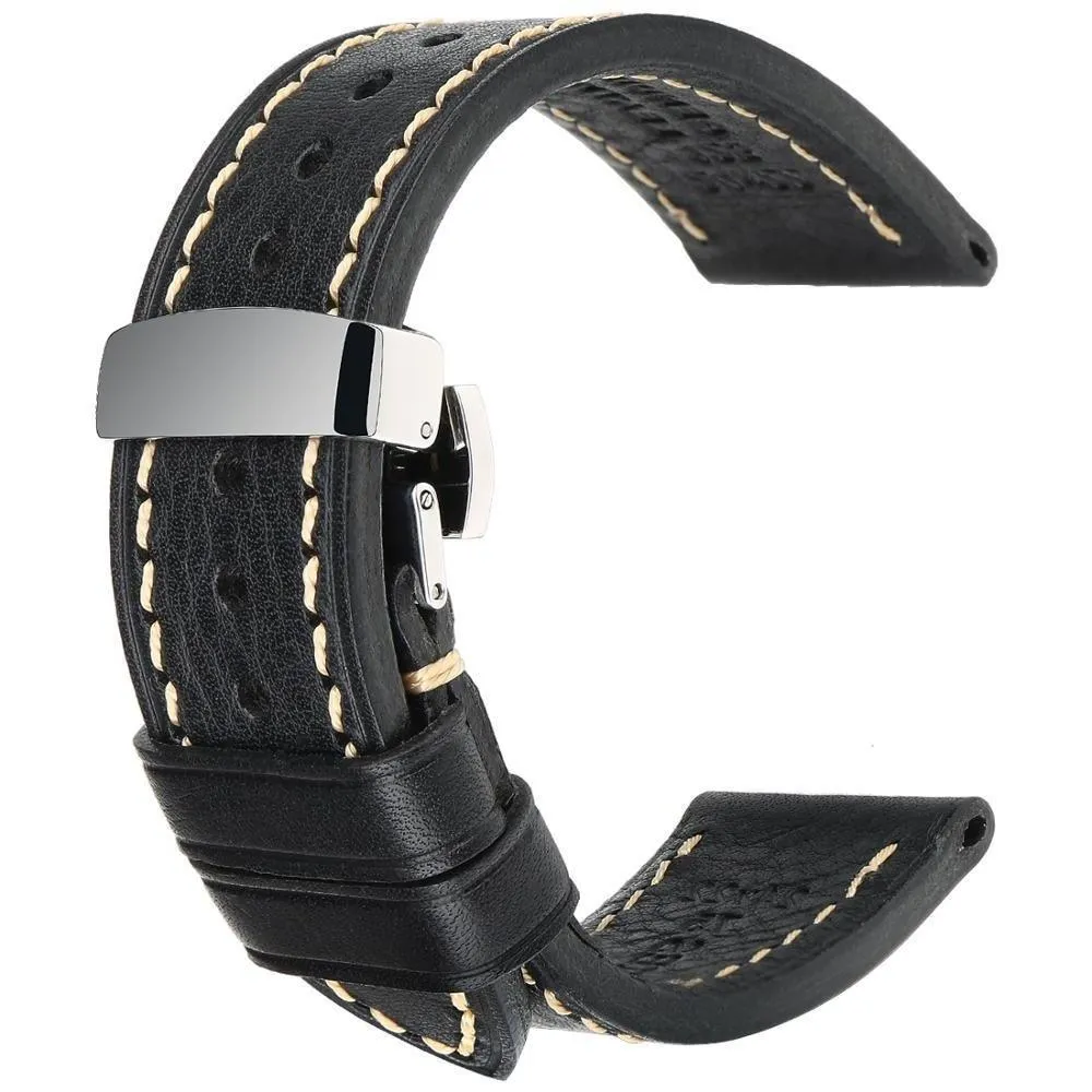 Murano Italian Calfskin Classic Watch Strap With Butterfly Buckle