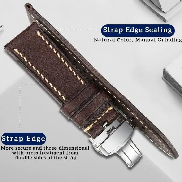 Murano Italian Calfskin Classic Watch Strap With Butterfly Buckle