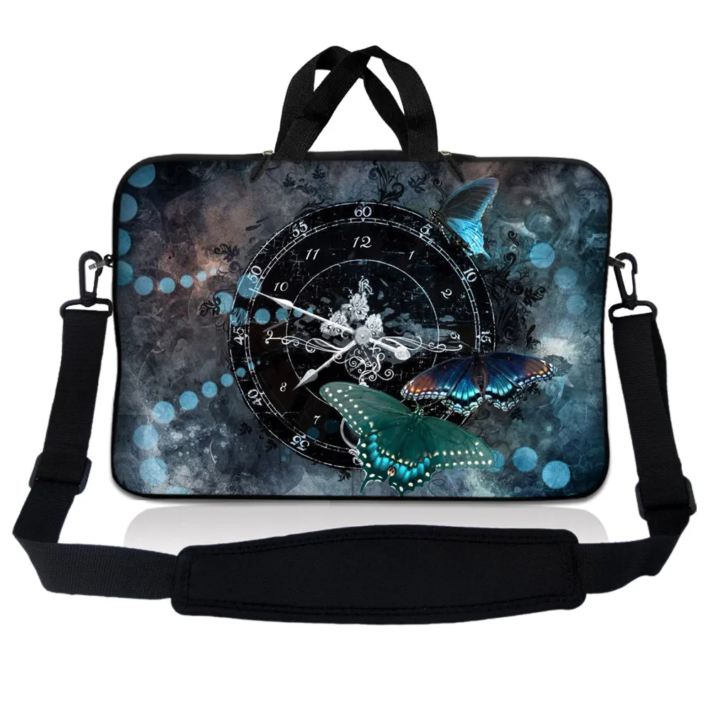 Notebook / Netbook Sleeve Carrying Case w/ Handle & Adjustable Shoulder Strap & Matching Skin – Clock Butterfly Time