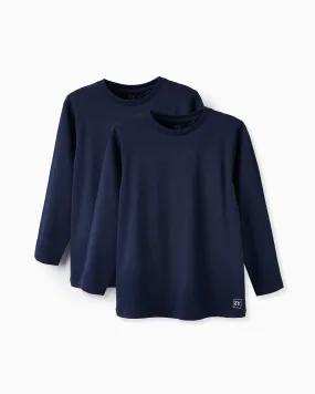 Pack of 2 Long Sleeve T-Shirts for Boys, Dark Blue