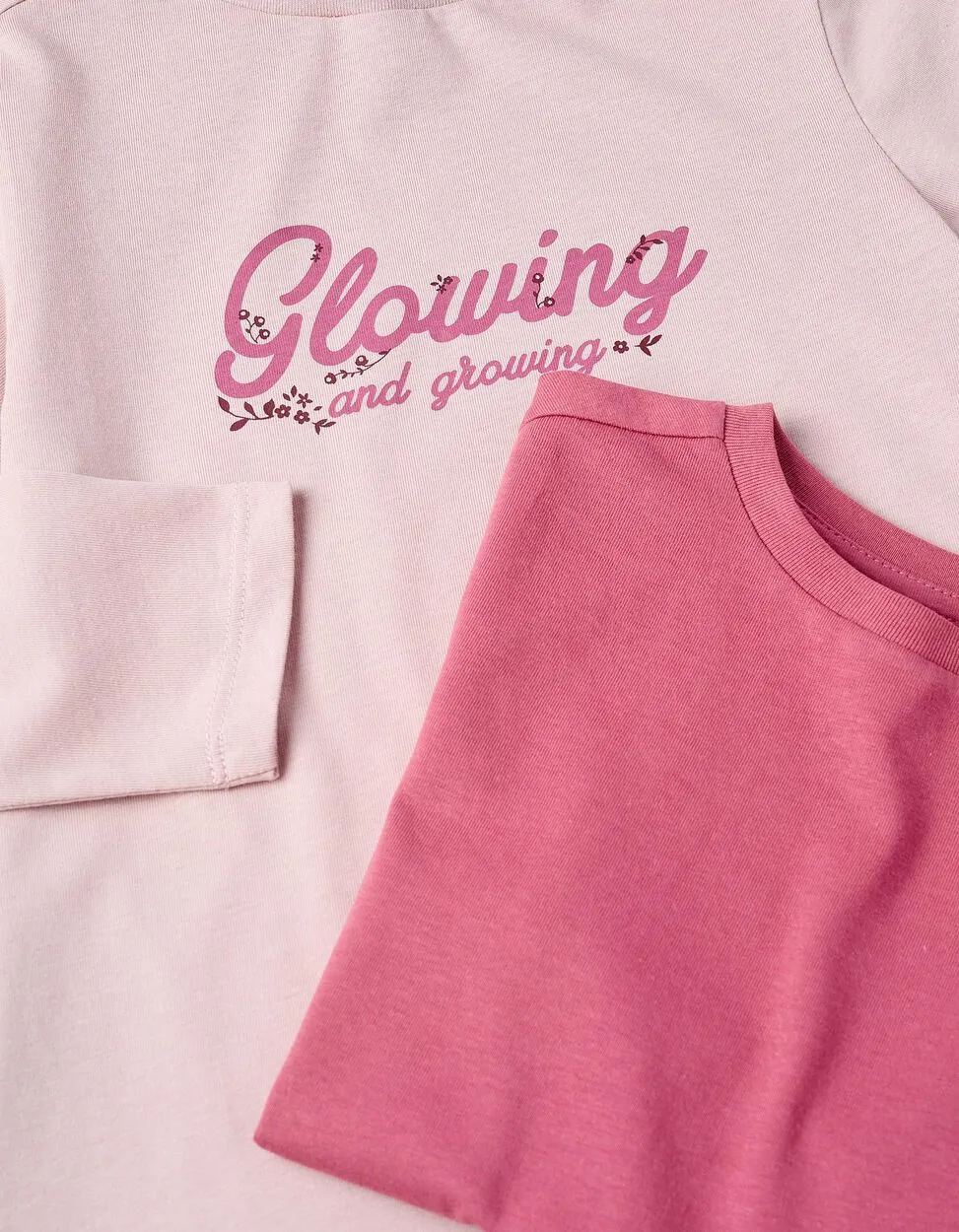 Pack of 2 Long Sleeve T-shirts for Girls 'Glowing', Pink