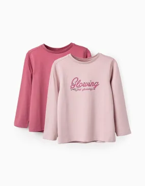 Pack of 2 Long Sleeve T-shirts for Girls 'Glowing', Pink