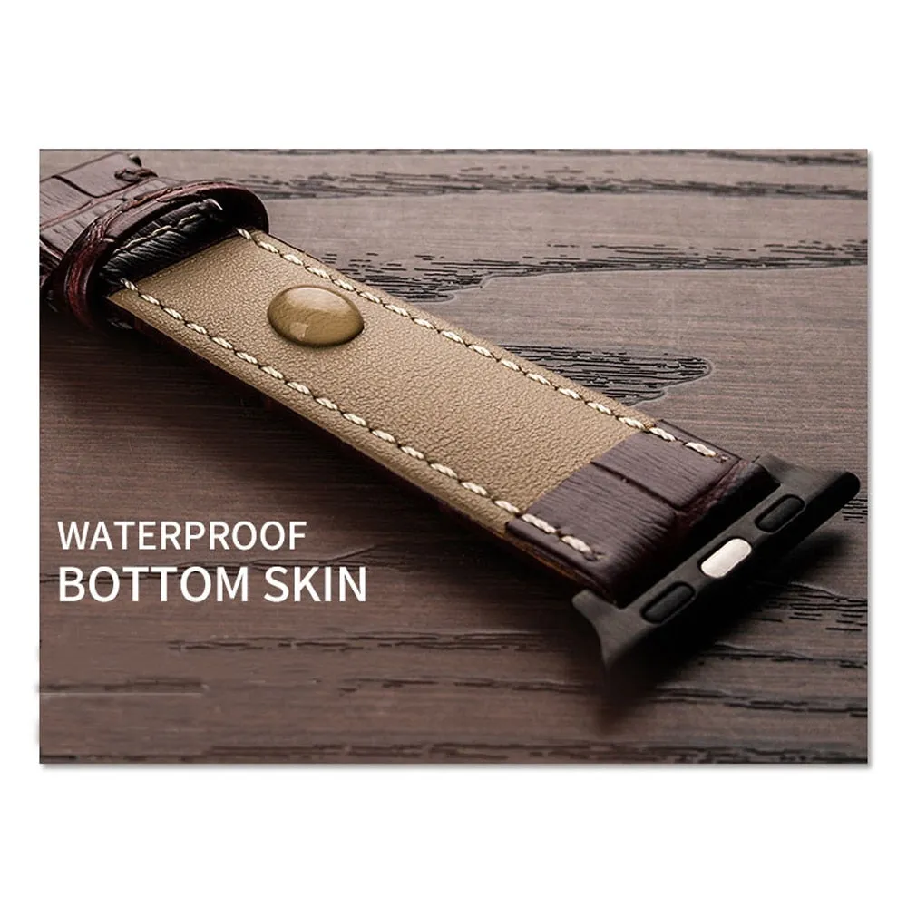 Premium Style Leather Strap with Metal Butterfly Clasp for Apple Watch