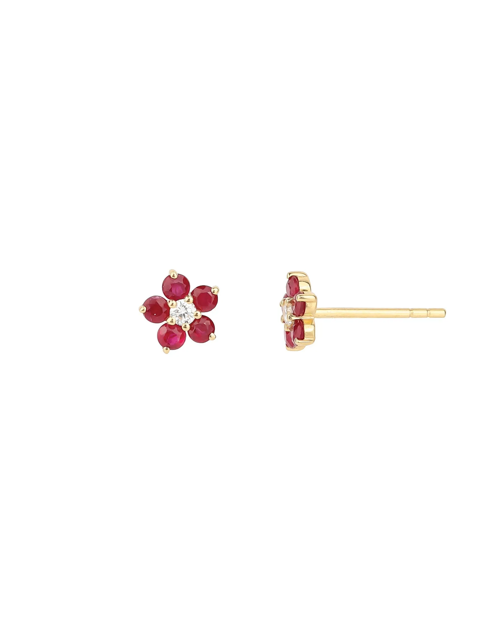 Ruby   Diamond Flower Studs