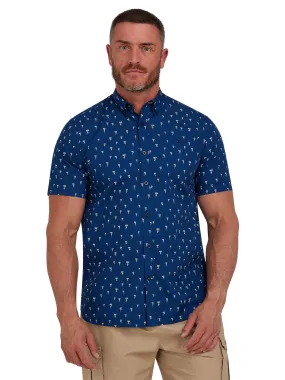 Short Sleeve Daisy Print Poplin Shirt - Navy