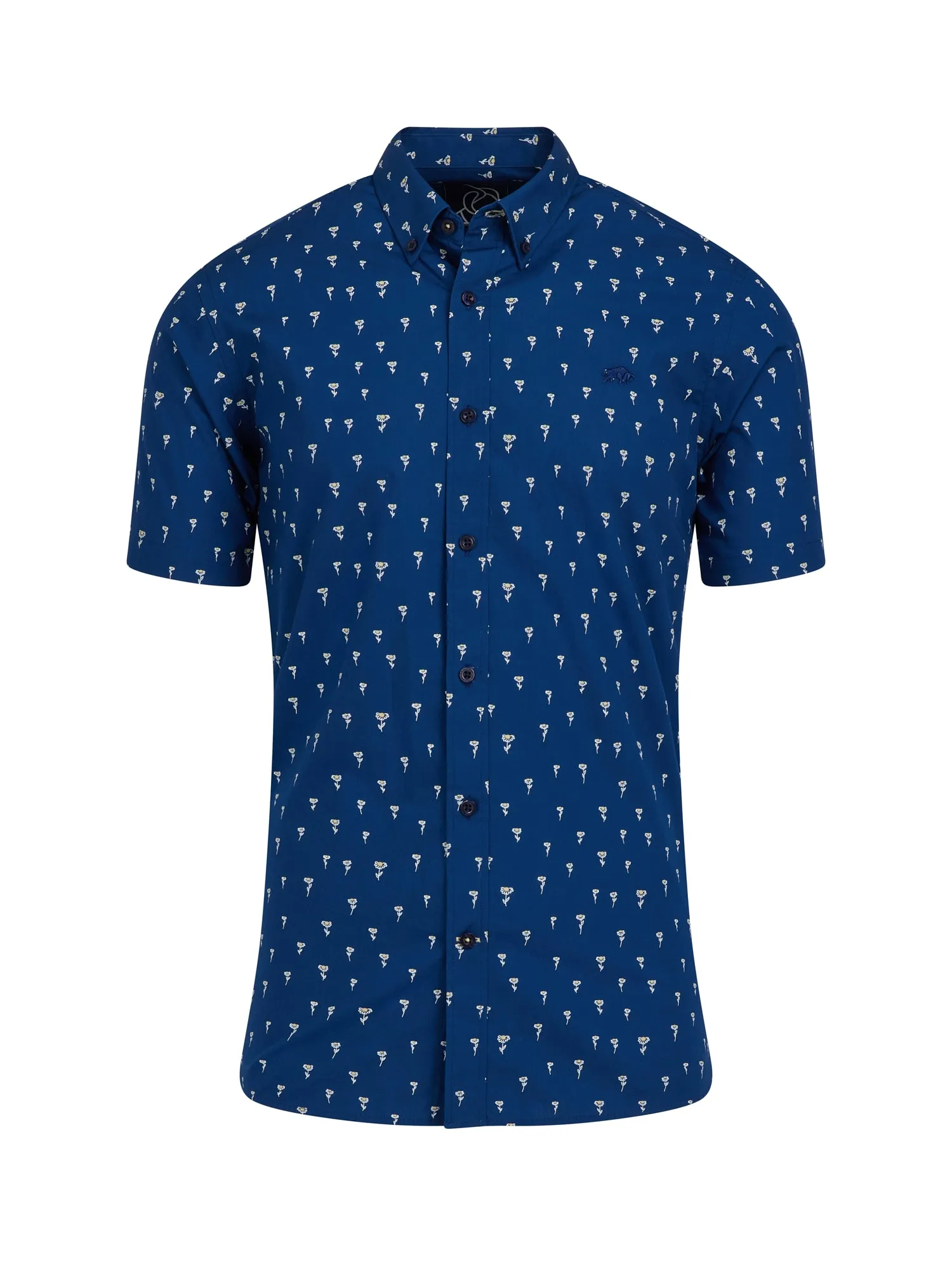 Short Sleeve Daisy Print Poplin Shirt - Navy