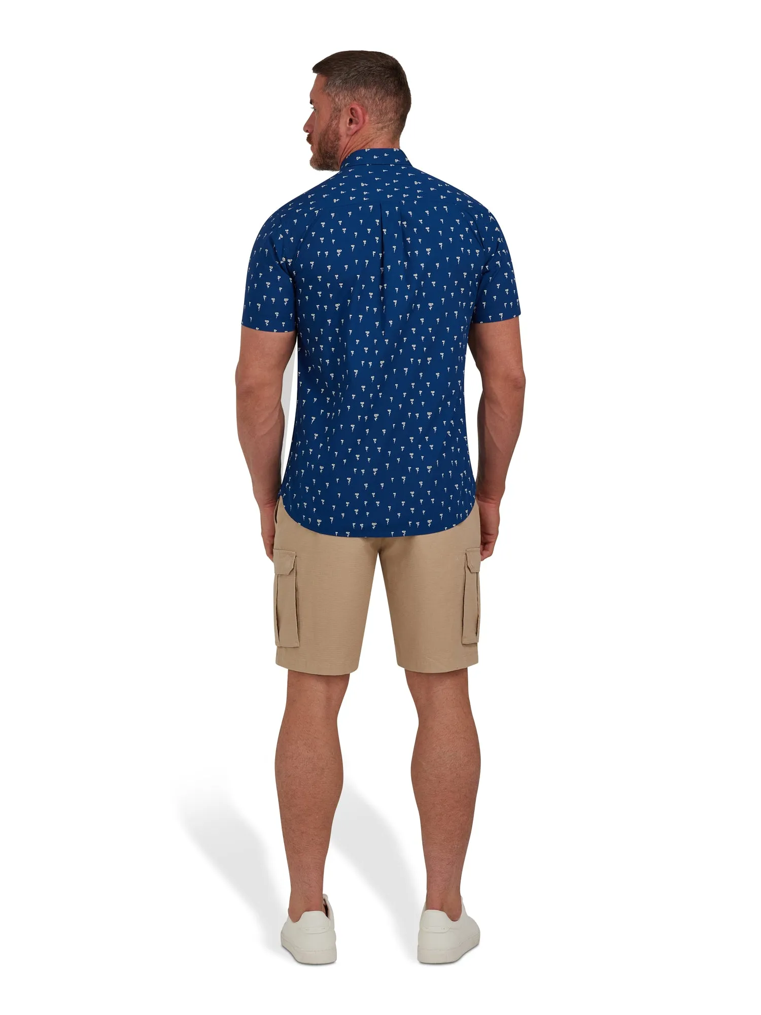 Short Sleeve Daisy Print Poplin Shirt - Navy