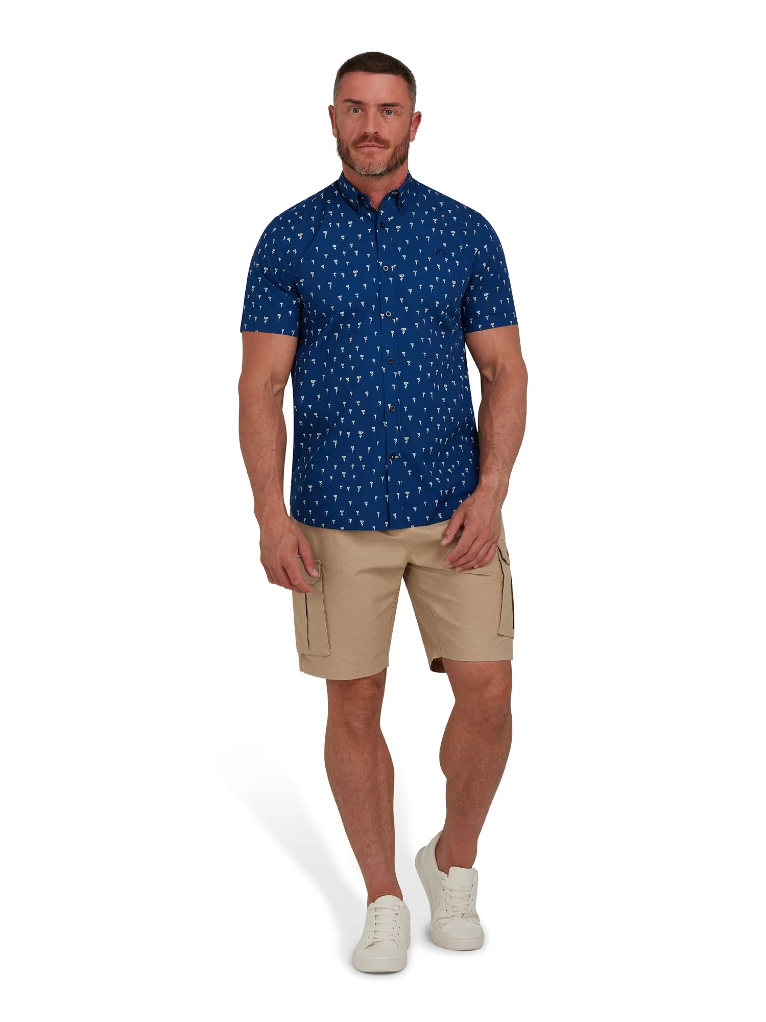 Short Sleeve Daisy Print Poplin Shirt - Navy