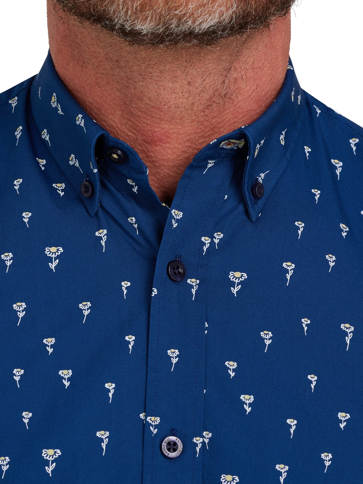 Short Sleeve Daisy Print Poplin Shirt - Navy